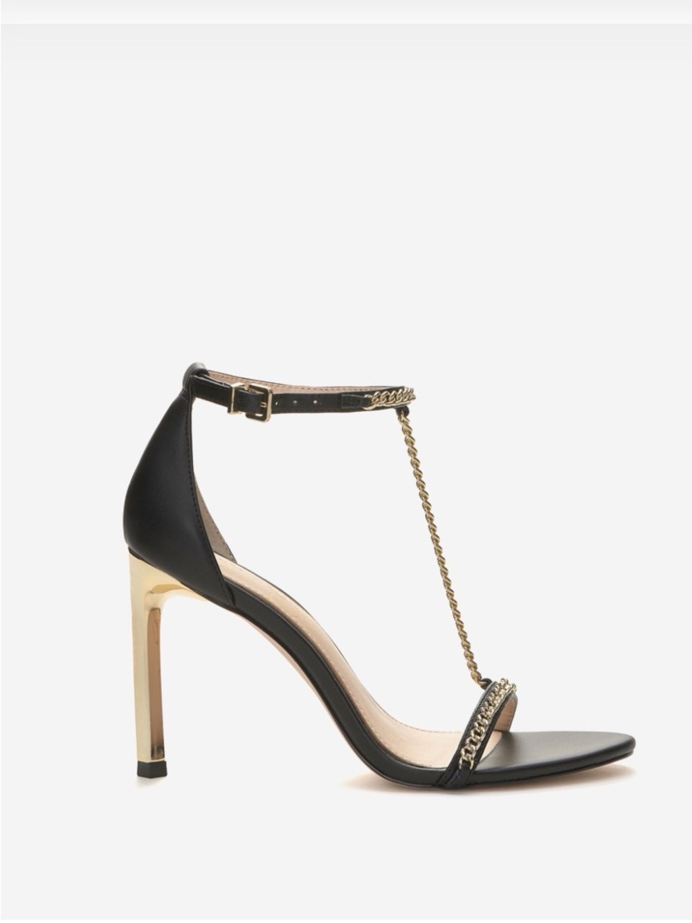 NIB Jessica Simpson Qiven Black Gold Chain Stiletto Heels 7.5